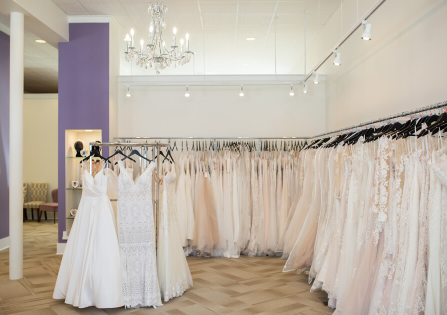 Wedding gown racks in a boutique